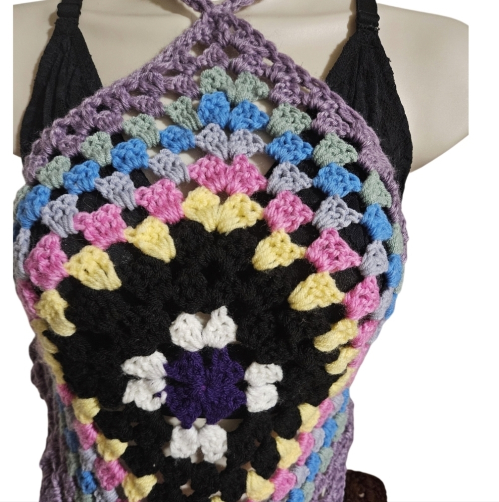 One-of-a-kind Crochet Swim Cover-Up Top Hand Crafted Festival Boho Beachwear - Picture 9 of 17